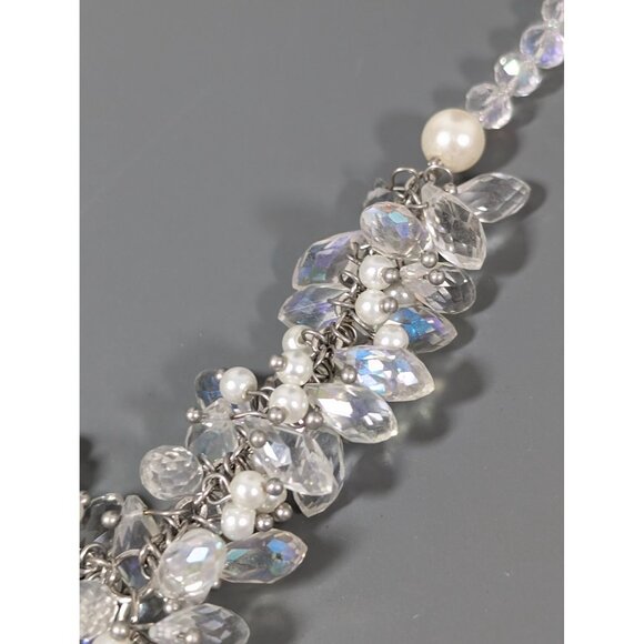 Charming Charlie Aurora Borealis Crystal Cluster Faux Pearl Y-Drop Necklace Brid - Picture 5 of 8